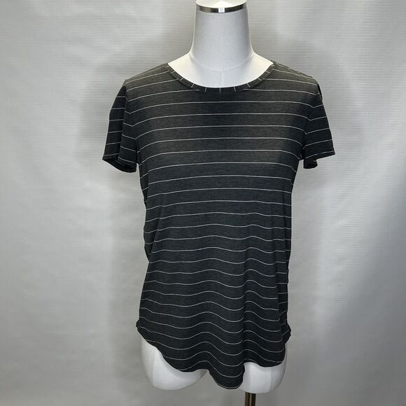 Lululemon Love Crew III Short Serve Stripe Shirt Heathered Black White Size 6 - Picture 8 of 10
